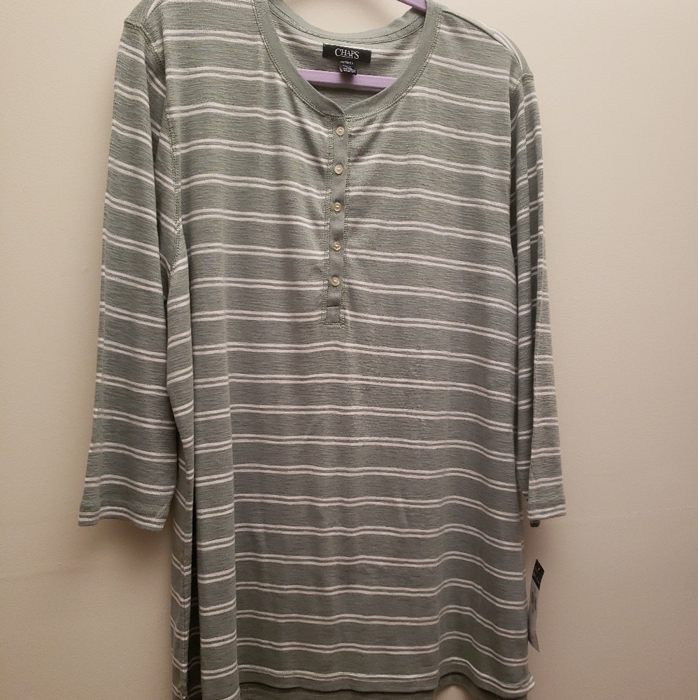 NWT Chaps Light Olive Stripe Henley Shirt 2X